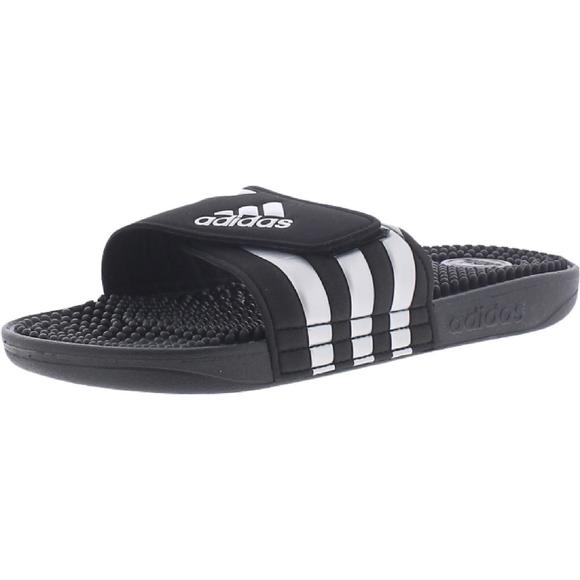 Adidas Mens Adissage Black Logo Slip on Flat Pool Slides Shoes NWT - Picture 1 of 3